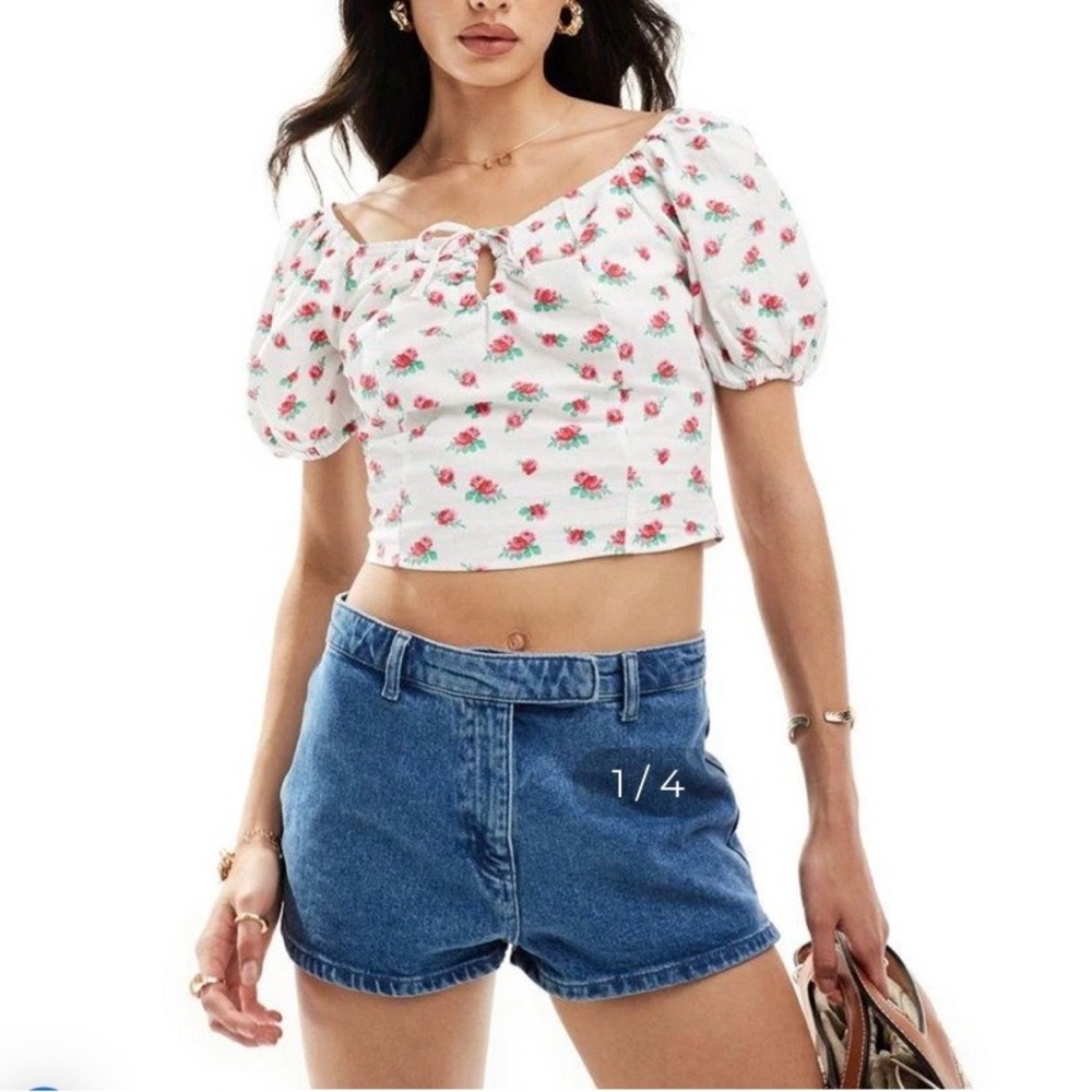 Vero Moda sweetheart tie front blouse with puff sleeve in floral print size L